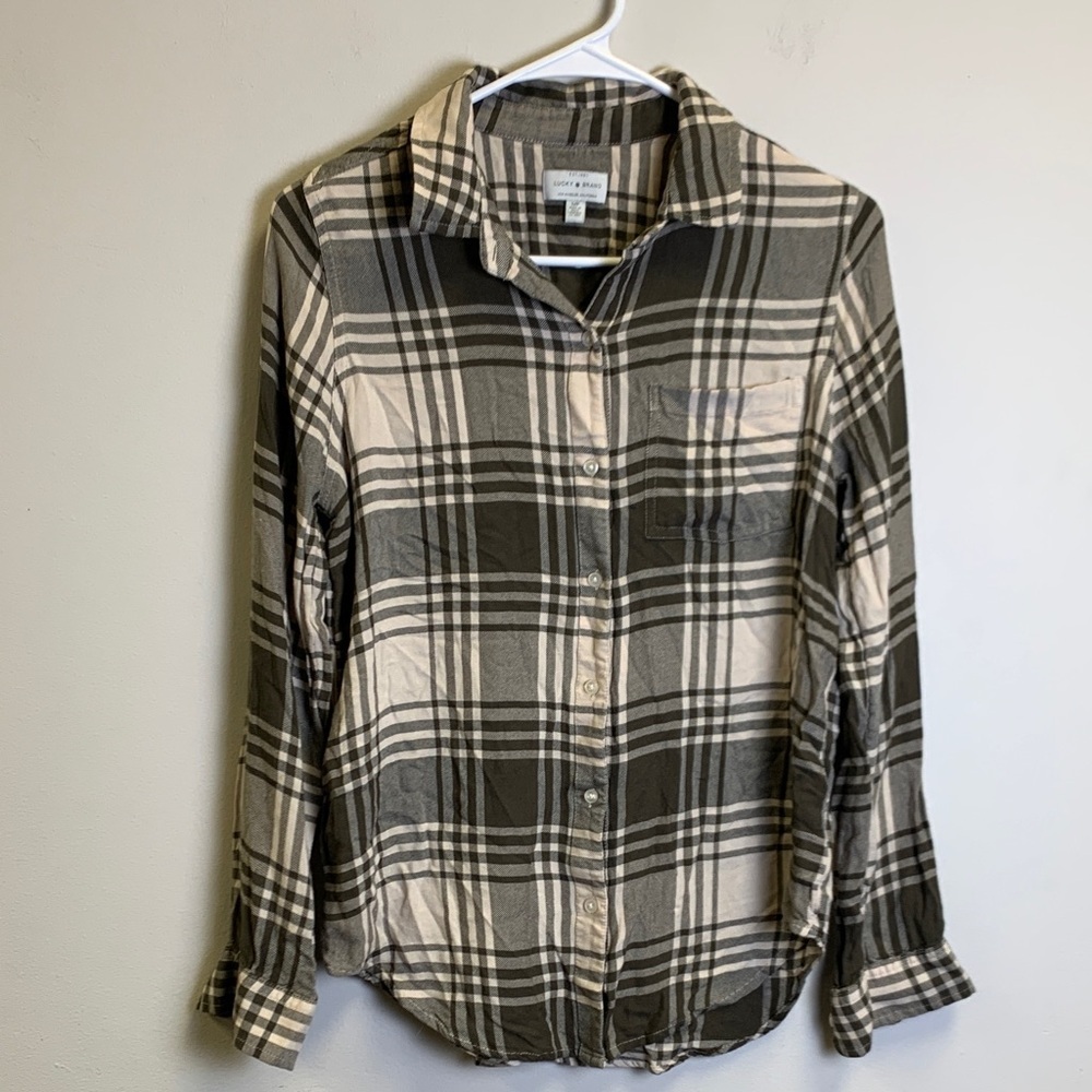 Lucky Brand Gray and Cream Checkered Shirt